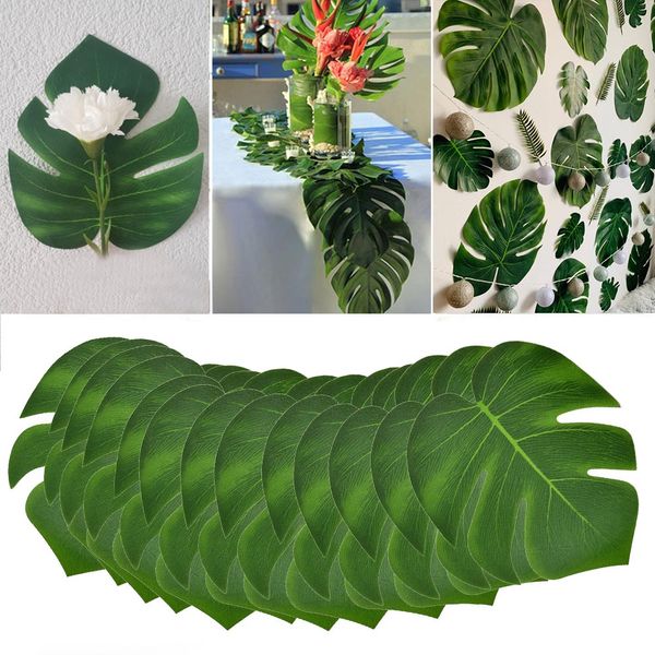 12pcs/lote tecido monstera artificial folhas de palmeira tropical folhas para casamentos havaia party jungle praia de praia decoração