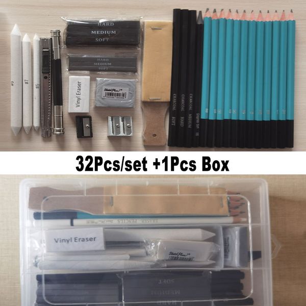 Professionell 33pcs 50pcs Art Set komplettes Kit mit Box 5H-8b Sketch Drawing Pencil Charcoal Graphit Stick Barg Eraser für Künstler