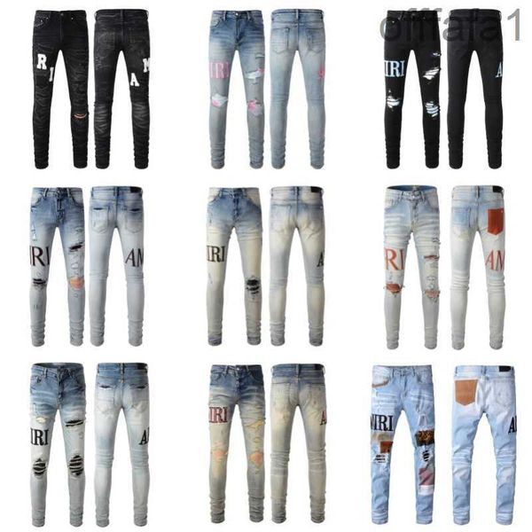 Miri Jeans Herren Designer hochwertiger Mode-Mode-Cool-Stil Luxus Denim Pant Destressed Ripped Biker Black Blue Jean Slim Fit Motorrad Größe 28-40 rwwy