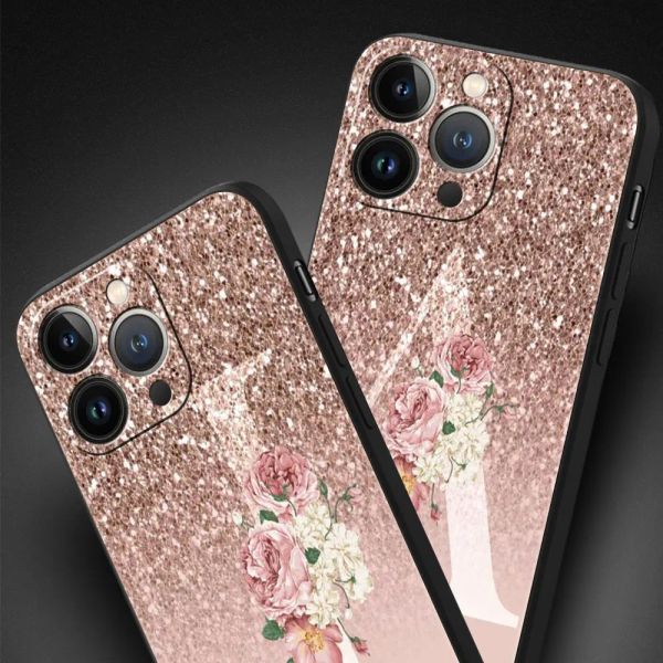 Lettera Pink Shiny M R Case per Apple iPhone 11 13 12 Pro 7 Xr Xs Max 8 6 6S Plus SE 2020 5 5S Black Soft Cell Telephone Tampa