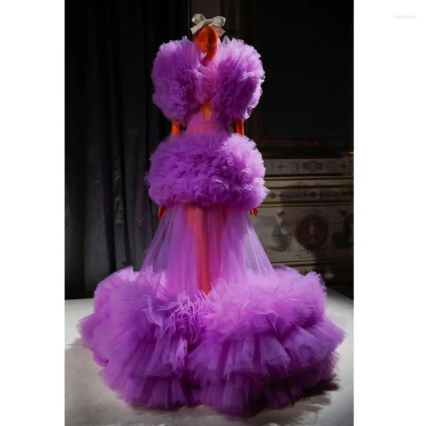 Partykleider KSDN Purple Abendkleid Rüschen ärmellose V-Ausschnitt bodenlange Illusion Organza Frauen besondere Veranstaltung Abschlussschneider maßgeschneidert