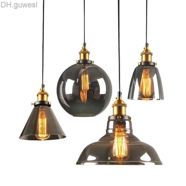 Lampade a sospensione Retro Amber Smoke Grey Glass E27 Lampada a sospensione Nordica LED moderna per la cucina del ristorante Decorazione di Planetarium Home Planetarium YQ240410