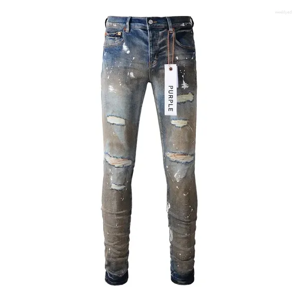 Женские штаны Purple Brand Jeans 2024 с проблемной краской и отверстиями для ремонта моды.