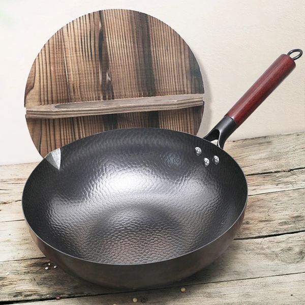 32 cm chinês tradicional wok wok antiaderente cozinha cozinha utensílios de cozinha de alta qualidade com caixa de presente 240407