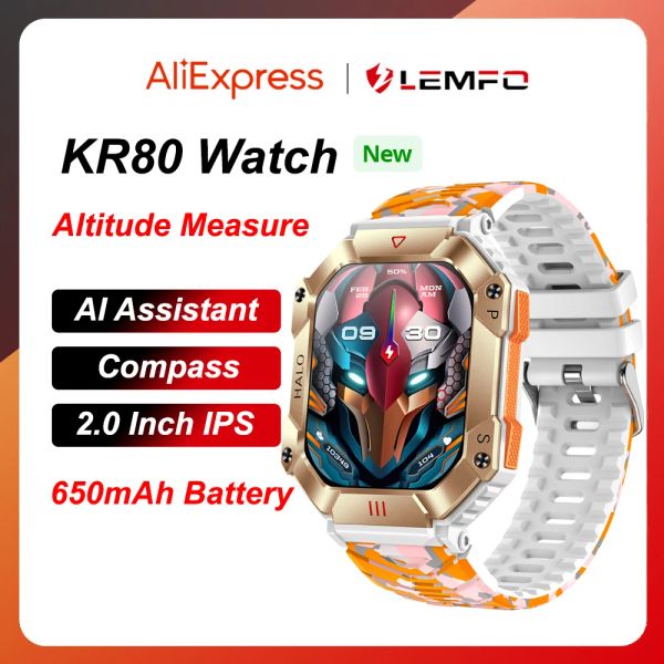Relógios lemfo kr80 homens relógios inteligentes altitude medir a pressão do ar bússola Ai Voice Assistant Compass 650mAh Bateria BT5.1 2023