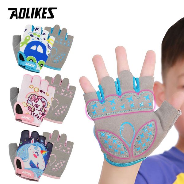 Aolikes Kids Kids Bike Luves meio dedo Brandável Anti-deslizamento para esportes Skate Skate Luvas esportivas