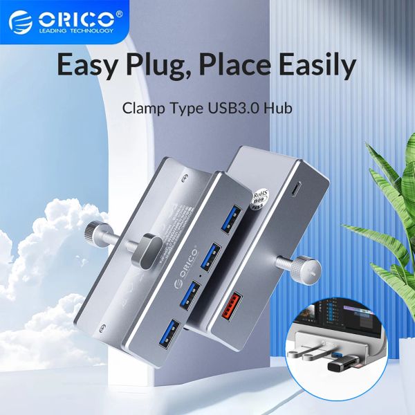 Hubs orico USB Hub Алюминий внешний мульти -4 порты USB -сплиттер адаптер Cliptype USB 3.0 Hub для настольных аксессуаров для ноутбука для ноутбука