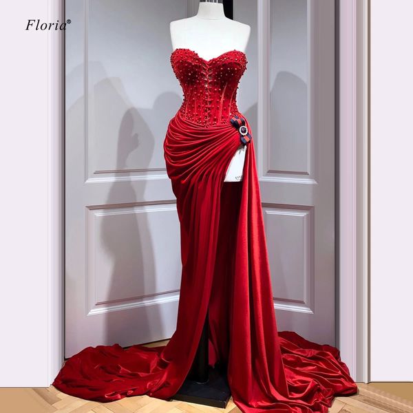 Vestidos de noite mais recente da coxa vestidos de espartilho Mermaid Red Carpet Dress Celebrity Dress Ruched Velvet Sweep Train Vestidos de Noche