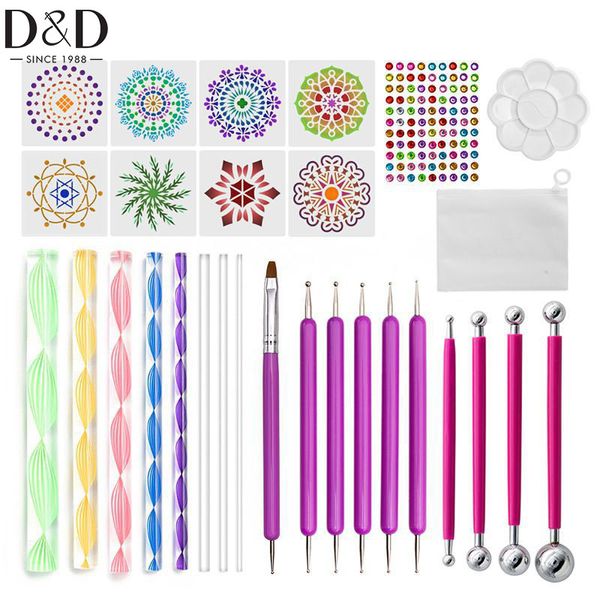 Ferramentas de pontapé de Mandala de 29pcs para desenhar ferramentas de pontapé de tinta para artesanato para pintura de mandalas rochas pregos acessórios