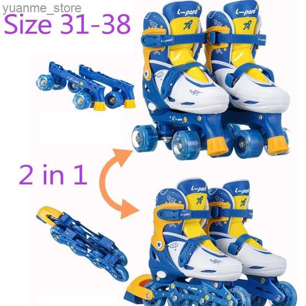 Inline Roller Skates Anpassung Kinder Inline Roller Skate Schuhe Set ABEC-7 Skating 4 Räder Anfänger Jungen Mädchen Flash Schuhe Kind 2 in 1 Skates Sneakers Y240410