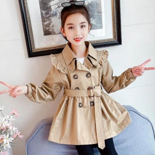 Coat Spring Girls Trench Long Coats Fashion Inghilterra Giacca a vento in stile 3-12 y Girl Autunno Over-Coat Children Casual Cashing