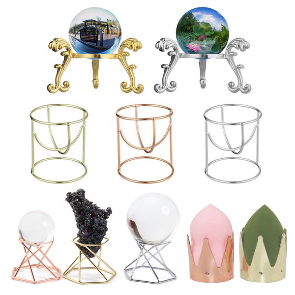 Base a sfera di cristallo metallico esagono/corona/forma uovo sfera supporto in pietra supporto supporto per figurina decorazioni per la casa ornamenti desktop desktop
