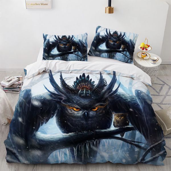 Owl Impresso Toupet Capa Conjunto Twin Full Queen Bedding Set Pattern Pattern Compost Set Set Kids Teens Boys Girls Quilt Cover