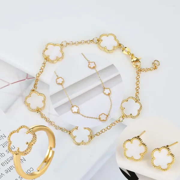 Link Bracelets Creative Selling Jewelry Conjunto de jóias femininas Luxo de cinco pétalas de folhas Três grama 18k Placamento de ouro de alta qualidade