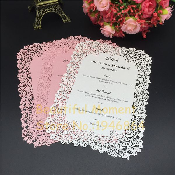 17x12cm White/ Ivory Laser Cut Rose Table Place Card Card de menu de festas de casamento 20 PCs/ lote 20 cores podem ser escolhidas para frete grátis