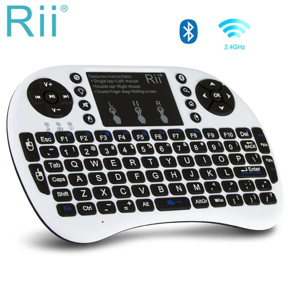 Klavyeler Rii Mini Bluetooth Klavye, Dokunmatik Çarpışma Arkalı Taşınabilir Taşınabilir 2.4GHz Kablosuz Klavye Dizüstü bilgisayar/PC/Windows/Windows/Mac/TV Kutusu