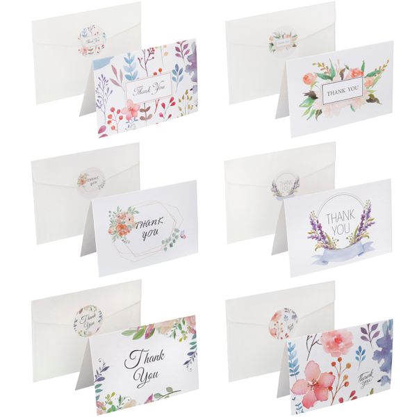 6 set di carte di ringraziamento floreali Blank Inside with Welvels Adesions per le carte pieghevole per fiori per baby shower per matrimoni per feste