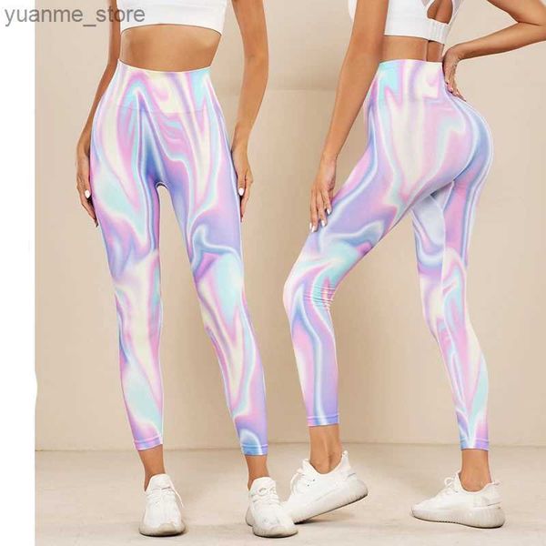 Abiti da yoga tintura senza soluzione di continuità all'ingrosso Aurora scrunch cucchiai leggings yoga per donne con controllo della pantaloni a vita alta pantaloni per palestra collanati sportivi y240410