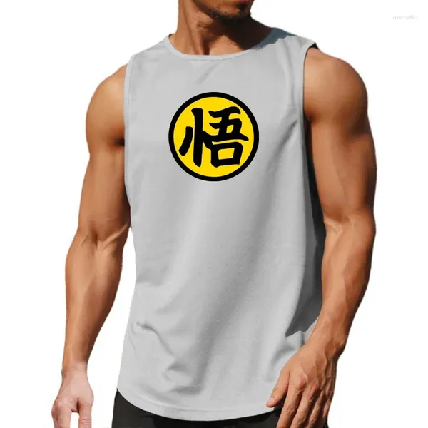 Erkek tankları Japon anime logosu wu font komik baskılı spor salonu en iyi erkek vücut geliştirme yelek fitness kolsuz gömlek örgü hızlı kuru giysiler