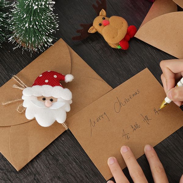 Carta di auguri di carta kraft con peluche cartolina di Natale per la benedizione creativa della carta regalo 3d retrò carta di messaggio con canapa busta