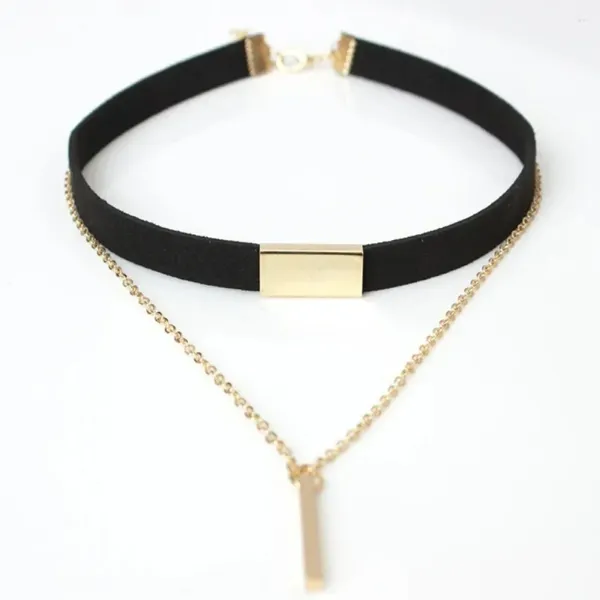 Choker 2024 Schwarzer Samt Halskette Streifen Seilkettenstange Quadratröhre Chocker Frauen Kragen Mujer Collier Femme Ras du Cou