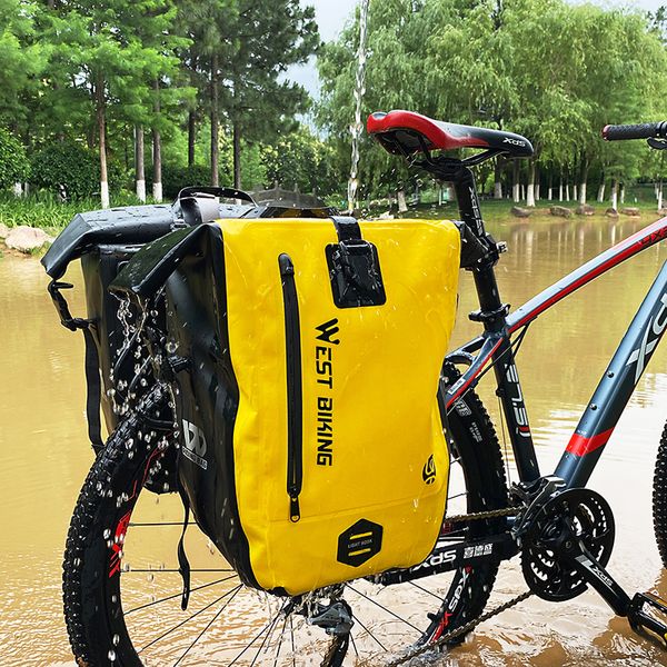 Batı bisikleti tam su geçirmez bisiklet taşıyıcı torba bisiklet rafı pannier gövde 25L TPU MTB Yol Bisiklet Bagaj Çantaları Koltuk Pannier Bisiklet Çantası