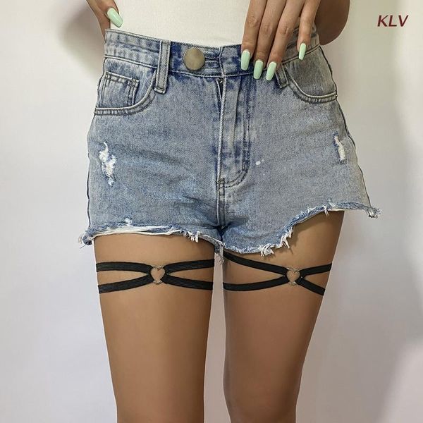 Girl Chain Punk Leg Gambita Garter Cintura di coscia Festivario della catena del corpo nero Accessorio per il corpo con decorazioni per il cuore 6xda