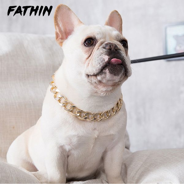 Fathin Plástico Punk Gold Chain Collar Chain Pet Photo Adereções de cães Acessórios para cães 37 cm para cães pequenos grandes