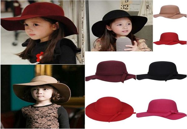 Autumn Winter Harm crianças meninas vintage larga tampa larga lã macia felt bowknot browkler fluppy crianças sol fedora chapéu de praia chapéus m31831281894