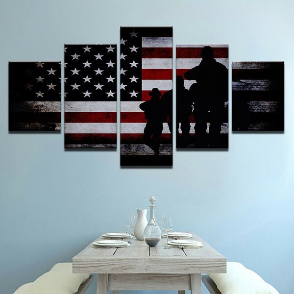 5 pezzi Flag Army Shadow Canvas Wall Art Painting Poster Picchi dipinti HD Stampa arredamento per la casa senza cornice incorniciata 5 pannello