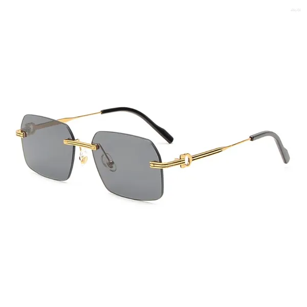 Óculos de sol gradiente sem armação quadrada quadro de metal masculino Moda masculina Vintage Feminino de óculos sem moldura UV400 viajando