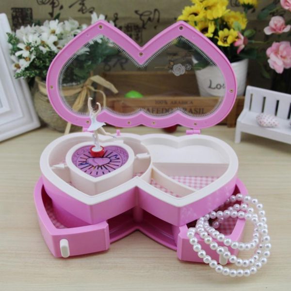 Ballerina Music Trinket Box Shape Heart Storage Holdwork Music Jewelry Storage Box for Children Regali