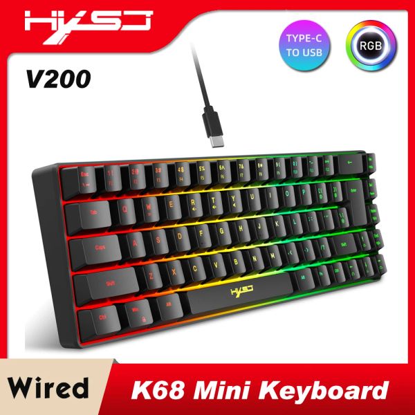 Klavyeler HXSJ V200 Kablolu K68 RGB Salel Mini Oyun Klavyesi 19Key Çatışma Free Membran Klavye Mekanik HİSYONU Oyun/Ofis
