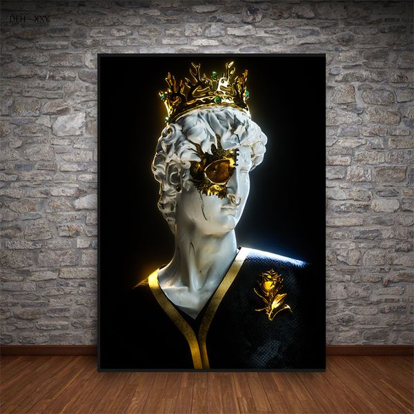 King David Statue con tela d'arte Golden Crown dipinge dipinti Poster unici Sculture di lusso Murate Art Pictures per soggiorno