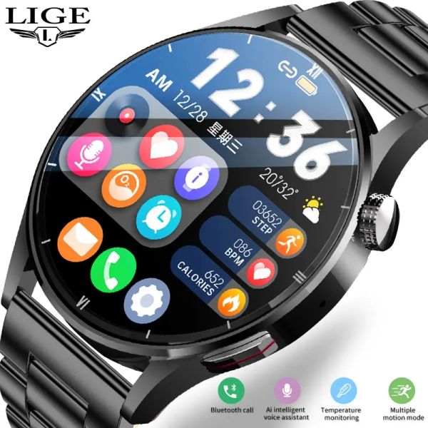 Смотреть Lige Smart Watch для мужчин Полный сенсорный экран Sport Fitness Watch Man Ip67