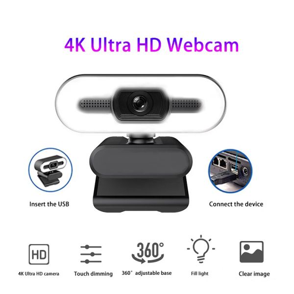 Webcams New 4K Ultraclear USB -Webcam mit Mikrofon für Desktop -PC -Kamera Broadcast Video Calling Conference Work Fill Light Web Cam