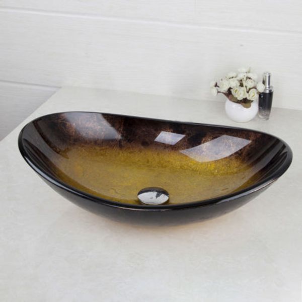 Jieni Blue Black Yellow Single Tremed Glass Want Want Oval Basin Basin Soide