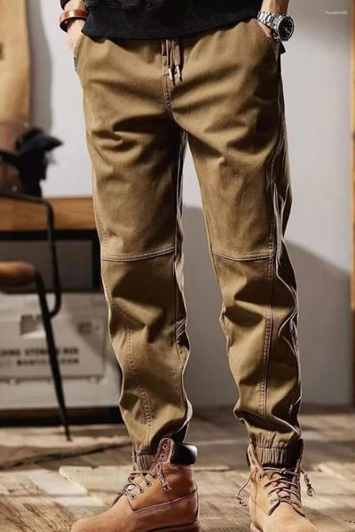 Calça masculina macacão de moda casual marca esportes de nove pontos finos de ligação à perna