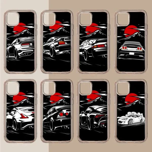 Japan JDM Sports Cars Male Male Men Caso de telefone transparente macio para iPhone 11 13 12 14 15 Pro Max Mini Plus