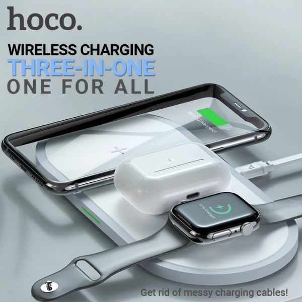 Chargers Hoco Wireless Charger 5W 7.5W 10W 15W per iPhone Samsung Telefono Orologio QI Caricatore Qi Docktop Dock Dock Caster Wireless LED