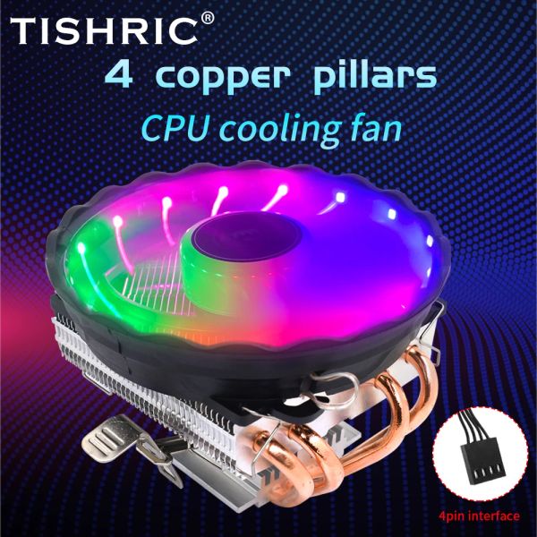 Охлаждение Tishric CPU Cooler Computer Computer Datempu 4 -Cin PWM вентилятор RGB ЦП Охлаждающий вентилятор радиатора для Intel LGA2011 115x 1366 x99 AM4