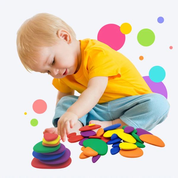 Монтессори Радуга прозрачная галька детские образовательные игрушки Пластиковые прозрачные радужные камешки Укладывание Игро