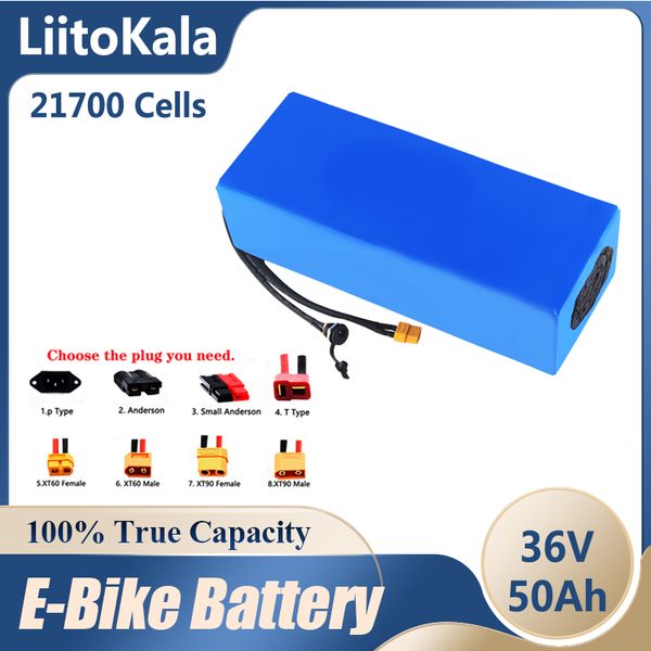 Liitokala36V 50AH Elektrikli Bisiklet Pili Yerleşik 30A BMS Lityum Pil Paketi 36 Volt 5A Şarj Ebike Pil + Şarj Cihazı