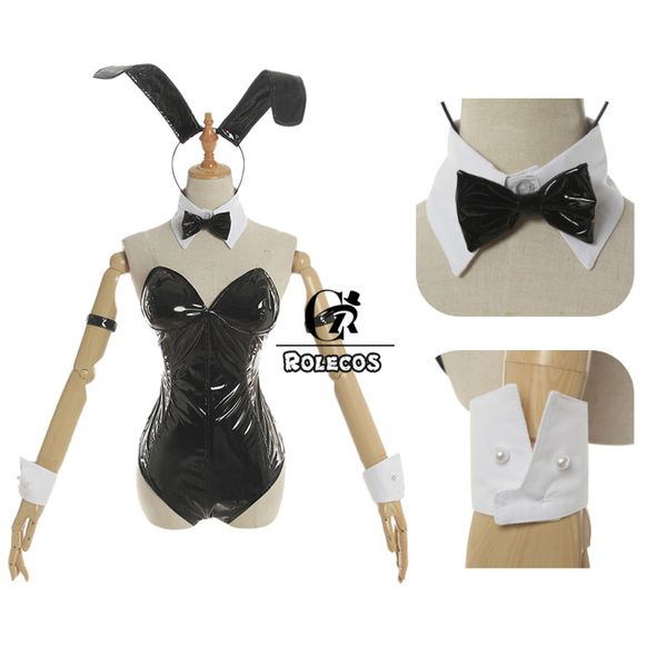 Rolecos Anime Sakurajima Mai Cosplay Costume Mulheres Black Sexy Bunny Leation Leather Rascal não sonha com a garota do coelho senpai