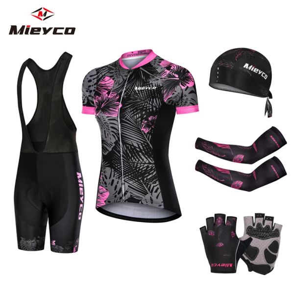 Vestidos de ciclismo feminino, uniforme de bicicleta, roupas de flores pretas, kit de manga curta, traje de verão, roupa de ciclismo, 2023