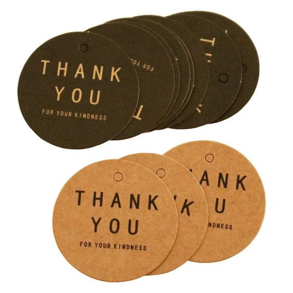 100pcs redonda Kraft Paper Tag Obrigado Tag Preço Price Rótulos de papel Caixa de presente Party Tags