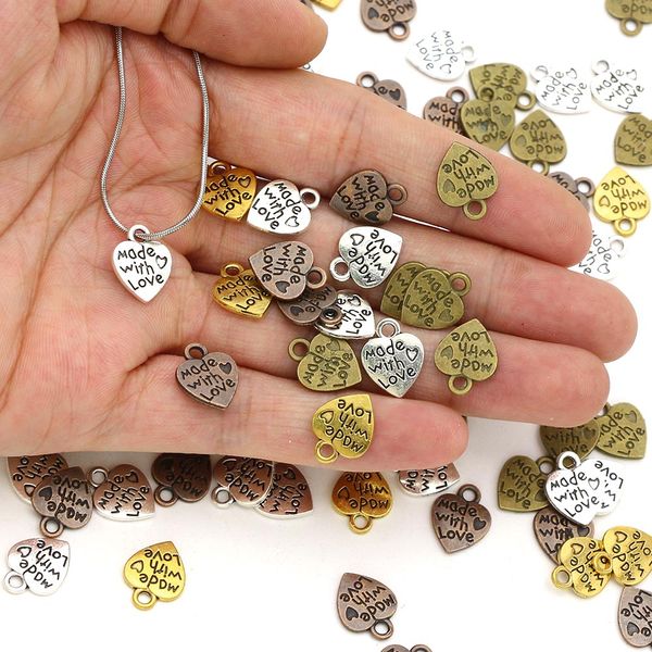 50pcs fez com que os rótulos de amor leme tags de metal de bronze sliver 10*12mm de etiquetas artesanais para costurar acessórios de embelezamento