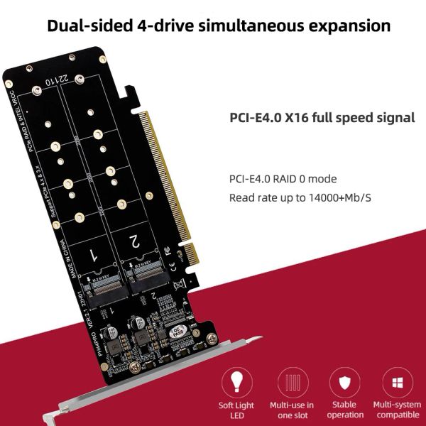 Kartlar Çiftli 4 Disk RAID Dizisi Genişletme Adaptörü Splitter Kart NVME RAID KARTI PCIEX16 - M.2 MKY NVMEX4SSD 2U Sunucu 4x32Gbps