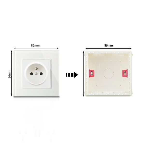 Avoir Wall Socket Electrical Outlet FR French Standard Plug White Crystal Glass Panel Power Sockets 86 mm * 86 mm 16a AC 110V-250V