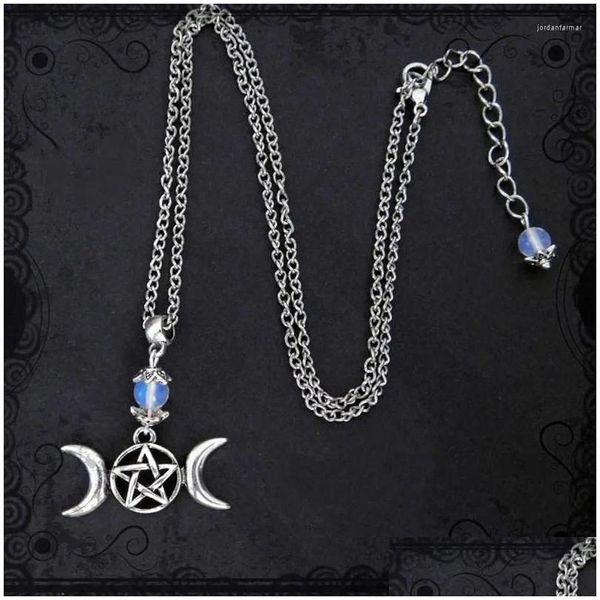 Anhänger Halsketten Triple Moon Göttin Wicca Hexerei heidnische Halskette Perlen Charms Pentagramm Metalllegierung Schmuck Frauen Geschenke Drop d dhnqj